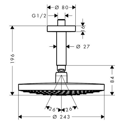 Immagine di Hansgrohe RAINDANCE SELECT S soffione doccia 240, 2 jet, con connessione soffitto, finitura cromo e bianco 26467400
