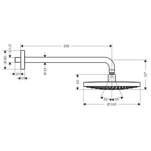 Immagine di Hansgrohe RAINDANCE SELECT S soffione doccia 240, 2 jet, EcoSmart 9 l/min, con braccio doccia, finitura cromo e bianco 26470400