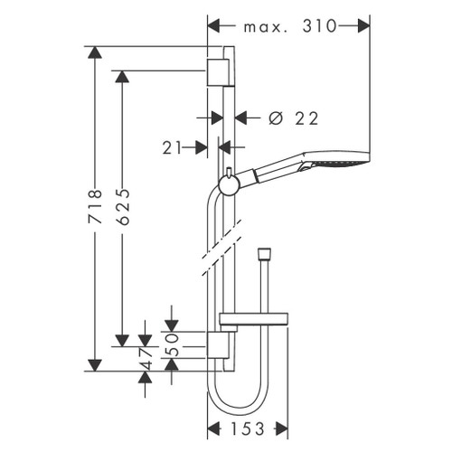 Immagine di Hansgrohe RAINDANCE SELECT S set doccia 120, 3 jet, EcoSmart 9 l/min, con asta doccia 65 cm e portasapone, finitura cromo 26632000