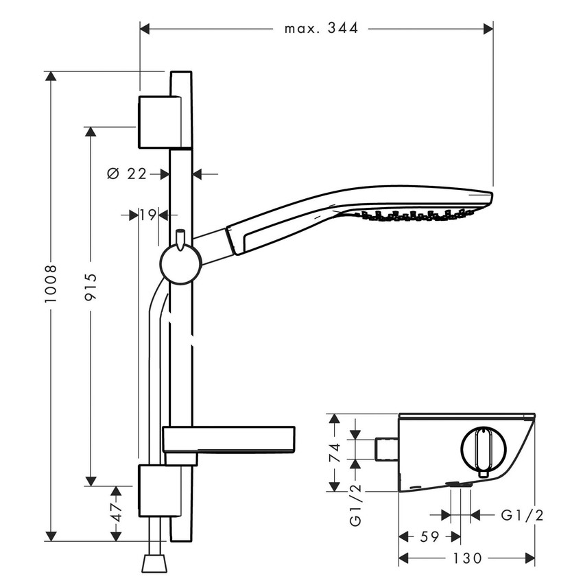 Immagine di Hansgrohe RAINDANCE SELECT S sistema doccia esterno vario, con termostatico Ecostat Comfort e asta doccia 65 cm, finitura cromo e bianco 27037400