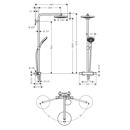 Immagine di Hansgrohe RAINDANCE SELECT S showerpipe 240, 2 jet, con termostatico, finitura cromo 27129000
