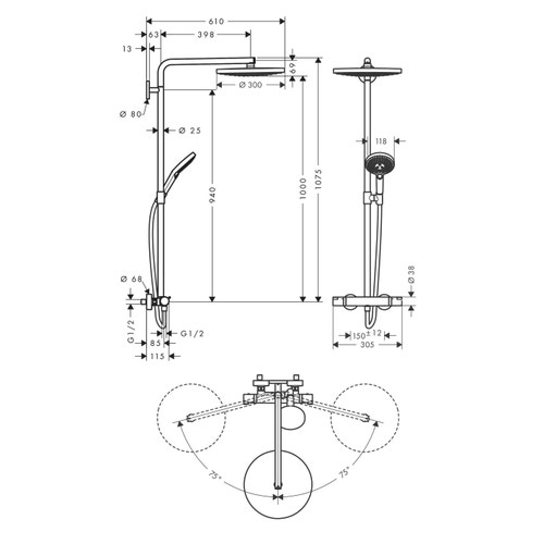 Immagine di Hansgrohe RAINDANCE SELECT S showerpipe 300, 2 jet, con termostatico, finitura cromo 27133000