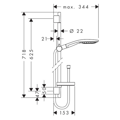 Immagine di Hansgrohe RAINDANCE SELECT S set doccia 150, 3 jet, con asta doccia 65 cm e portasapone, finitura cromo 27802000