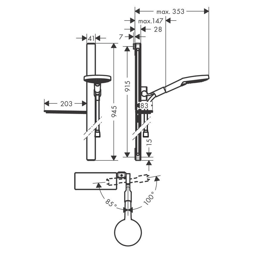 Immagine di Hansgrohe RAINDANCE SELECT S set doccia 120, 3 jet, EcoSmart 9 l/min, con asta doccia 90 cm e portasapone, finitura cromo 27649000
