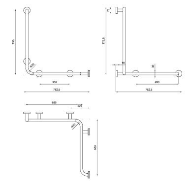 Immagine di Blutech Maniglione combinato con montante a sinistra, 75,25x75,25x77,25cm, verniciato bianco BT0017