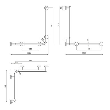 Immagine di Blutech Maniglione combinato con montante a destra, 75,25x75,25x77,25cm, verniciato bianco BT0018