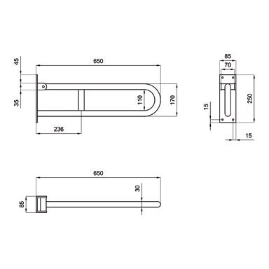 Immagine di Blutech Barra di sostegno ribaltabile, 25x8,5x65cm, verniciato bianco BT0032