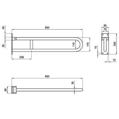 Immagine di Blutech Barra di sostegno ribaltabile, 25x8,5x85cm, verniciato bianco BT0033