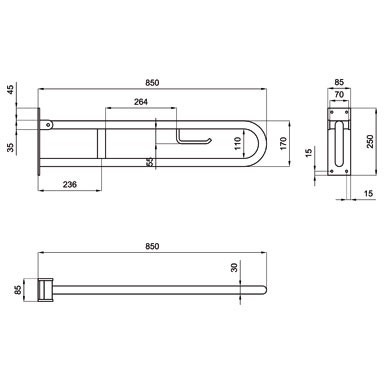 Immagine di Blutech Barra di sostegno ribaltabile con porta carta igienica, 25x8,5x85cm, verniciato bianco BT0034