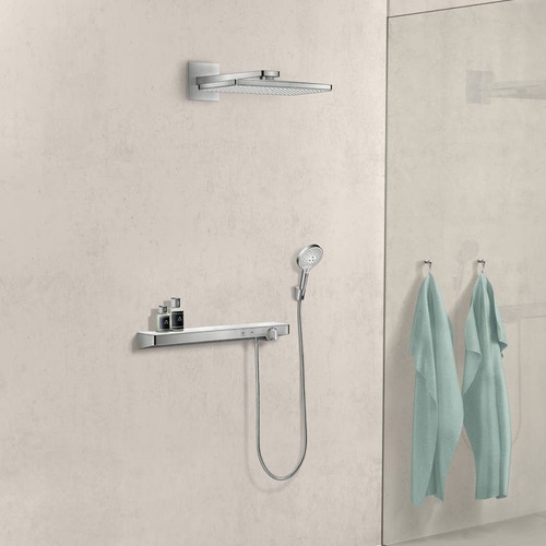 Immagine di Hansgrohe RAINMAKER SELECT soffione doccia 460, 1 jet, con braccio doccia, finitura cromo e bianco 24003400