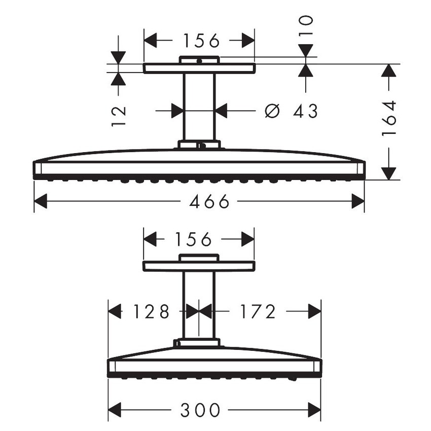 Immagine di Hansgrohe RAINMAKER SELECT soffione doccia 460, 3 jet, con connessione soffitto, finitura cromo e nero 24006600