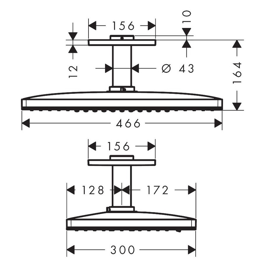 Immagine di Hansgrohe RAINMAKER SELECT soffione doccia 460, 2 jet, EcoSmart 9 l/min, con connessione soffitto, finitura cromo e bianco 24014400