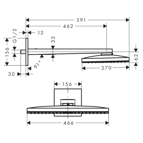 Immagine di Hansgrohe RAINMAKER SELECT soffione doccia 460, 1 jet, EcoSmart 9 l/min, con braccio doccia, finitura cromo e bianco 24013400