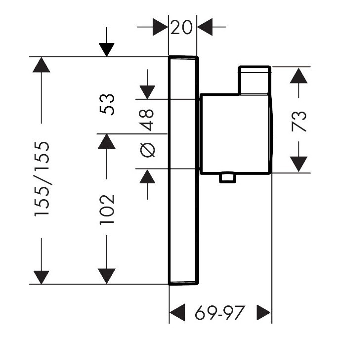 Immagine di Hansgrohe SHOWER SELECT miscelatore termostatico, ad incasso, ad alta portata, per 1 utenza e utenza opzionale, finitura cromo 15761000