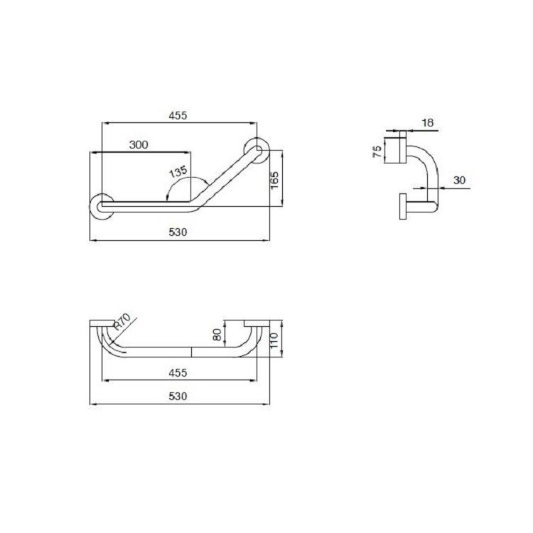 Immagine di Blutech Maniglione angolare a 45° piccolo destro, 16,5x53x11cm, verniciato bianco BT0007