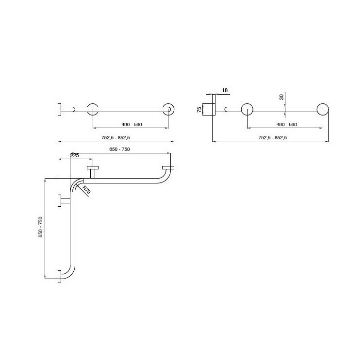 Immagine di Blutech Maniglione angolare, 85,25x85,25x7,5cm, verninciato bianco BT0023