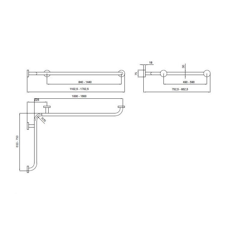 Immagine di Blutech Maniglione angolare, 110,25x75,25x7,5cm, verniciato bianco BT0024