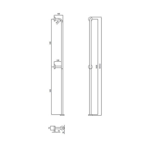 Immagine di Blutech Corrimano verticale da parete a pavimento, 7,5x187,5x16,5cm, verniciato bianco BT0016