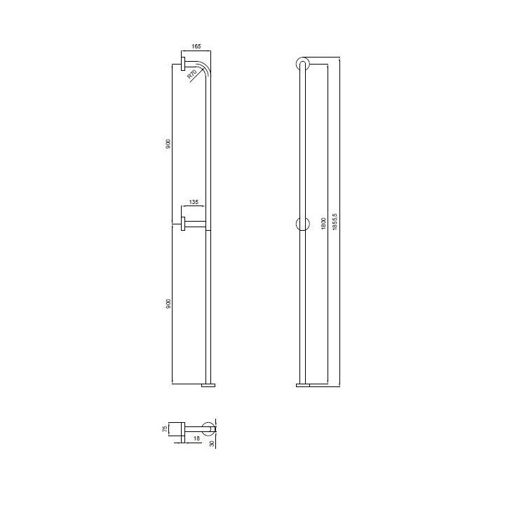 Immagine di Blutech Corrimano verticale da parete a pavimento, 7,5x187,5x16,5cm, verniciato bianco BT0016