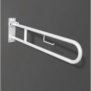 Immagine di Blutech Barra di sostegno ribaltabile con porta carta igienica, 25x8,5x85cm, verniciato bianco BT0034