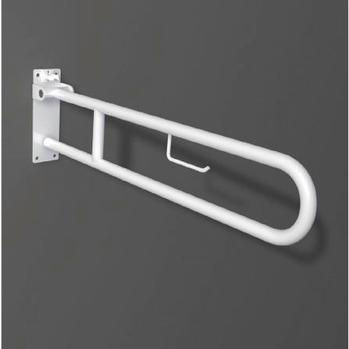 Immagine di Blutech Barra di sostegno ribaltabile con porta carta igienica, 25x8,5x85cm, verniciato bianco BT0034