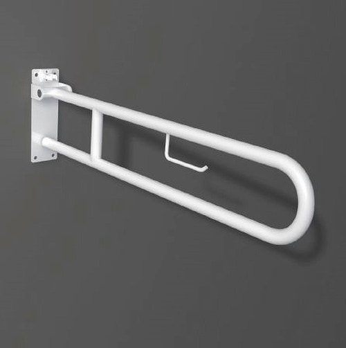 Immagine di Blutech Barra di sostegno ribaltabile con porta carta igienica, 25x8,5x85cm, verniciato bianco BT0034