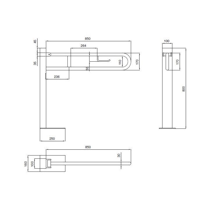 Immagine di Blutech Barra di sostegno ribaltabile a colonna porta carta igienica, 80x96x16cm, verniciato bianco BT0037