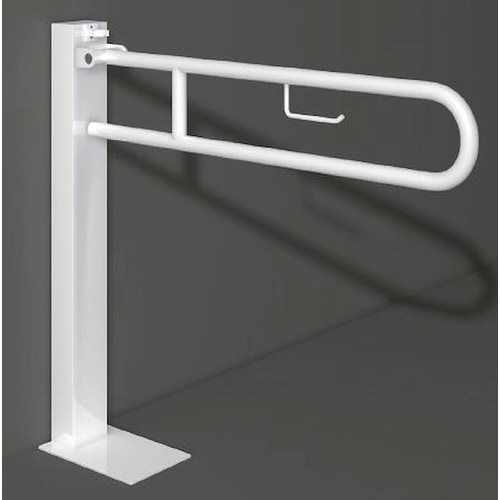Immagine di Blutech Barra di sostegno ribaltabile a colonna porta carta igienica, 80x96x16cm, verniciato bianco BT0037