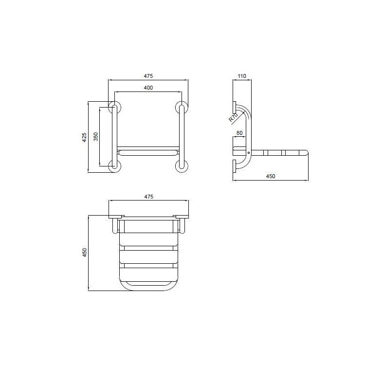 Immagine di Blutech Sedile ribaltabile per doccia, 42,5x47,5x45cm, verniciato bianco BT0038