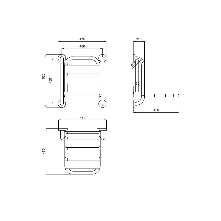 Immagine di Blutech Sedile ribaltabile per doccia con schienale, 52,5x47,5x45cm, verniciato bianco BT0051