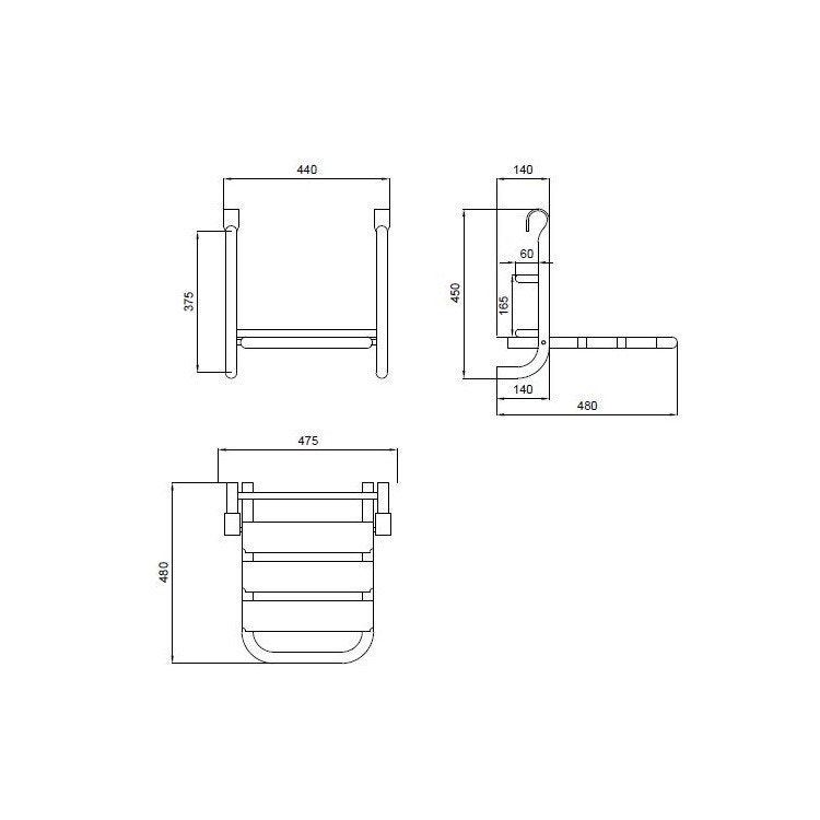 Immagine di Blutech Sedile ribaltabile per doccia da appendere al maniglione, 45x44x45cm, verniciato bianco BT0039