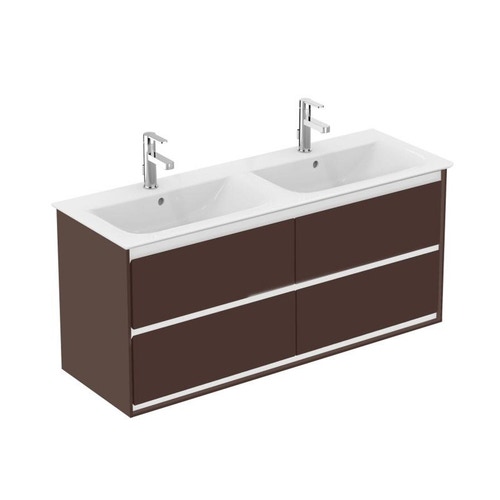 Immagine di Ideal Standard CONNECT AIR mobile sottolavabo 120 cm con 4 cassetti, finitura marrone scuro matt (esterno) e bianco matt (interno) E0822VY