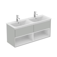 Immagine di Ideal Standard CONNECT AIR mobile sottolavabo 120 cm con 2 cassetti e 2 vani a giorno, finitura grigio lucido (esterno) e bianco matt (interno) E0829EQ