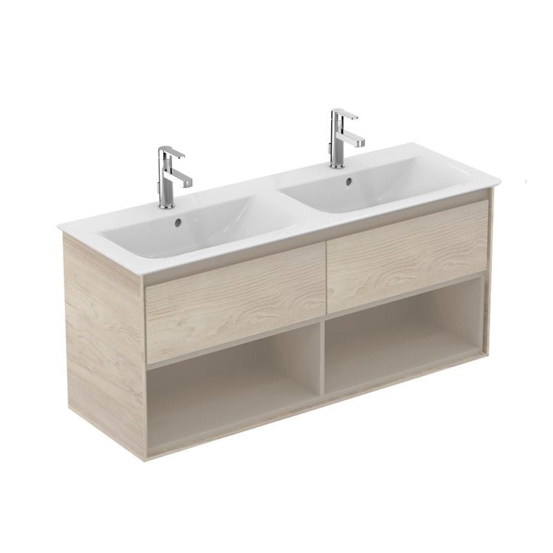 Immagine di Ideal Standard CONNECT AIR mobile sottolavabo 120 cm con 2 cassetti e 2 vani a giorno, finitura legno miele (esterno) e marrone chiaro matt (interno) E0829UK