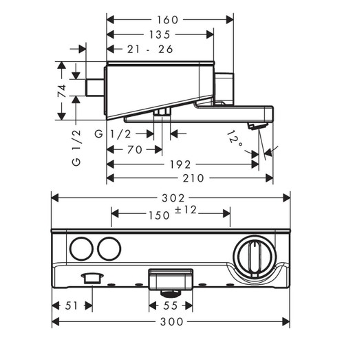 Immagine di Hansgrohe SHOWER TABLET SELECT miscelatore termostatico vasca 300, esterno, finitura cromo e bianco 13151400