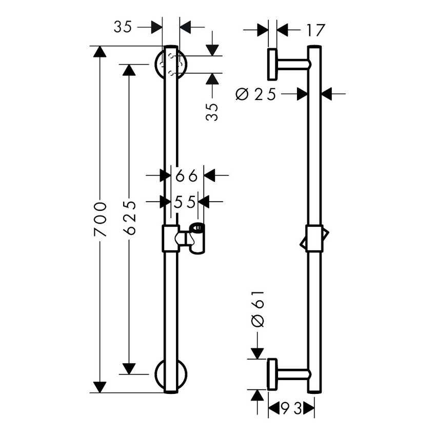 Immagine di Hansgrohe UNICA asta doccia Comfort 70 cm, finitura cromo 26401000