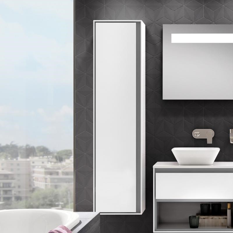 Immagine di Ideal Standard CONNECT AIR mobile a colonna 40 x 160 x 30 cm con anta a chiusura ammortizzata, bianco lucido (esterno) e grigio chiaro matt (interno) E0832KN
