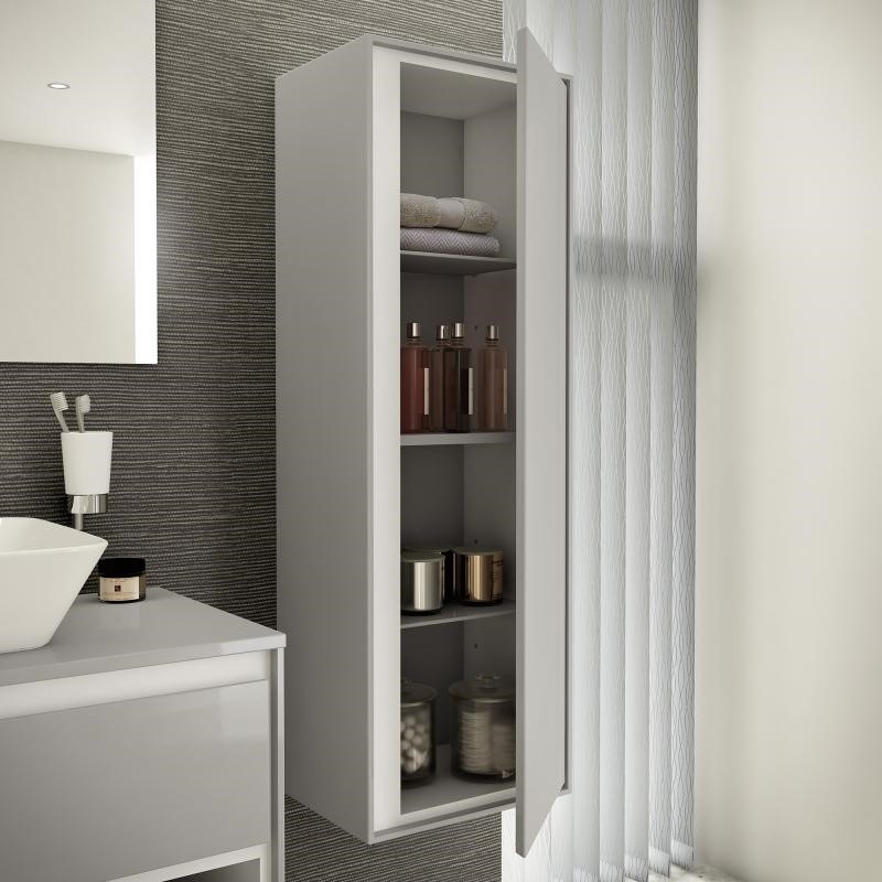 Mobile colonna bagno con 3 cassetti e anta in legno bianco e grigio