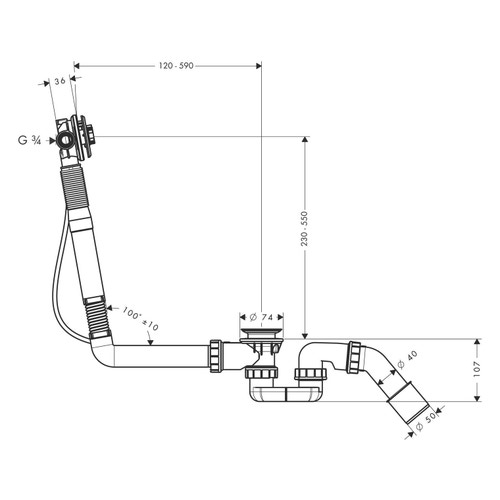Immagine di Hansgrohe EXAFILL S corpo incasso erogazione vasca, set scarico e troppopieno per vasche da bagno speciali 58116180