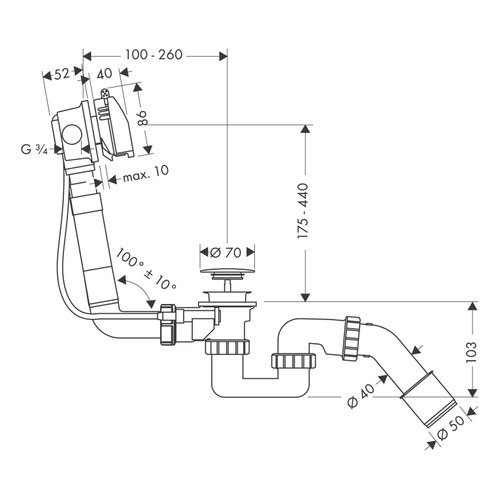 Immagine di Hansgrohe EXAFILL set completo erogazione vasca, set scarico e troppopieno per vasche da bagno standard, finitura cromo 58123000