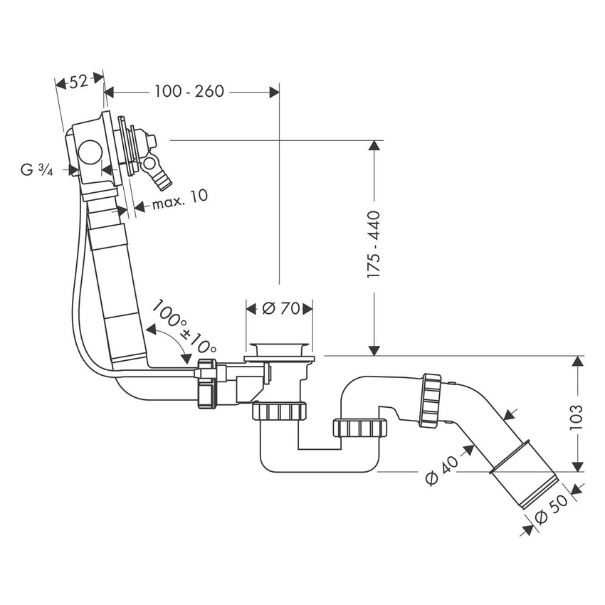 Immagine di Hansgrohe EXAFILL corpo incasso erogazione vasca, set scarico e troppopieno per vasche da bagno standard  58125180