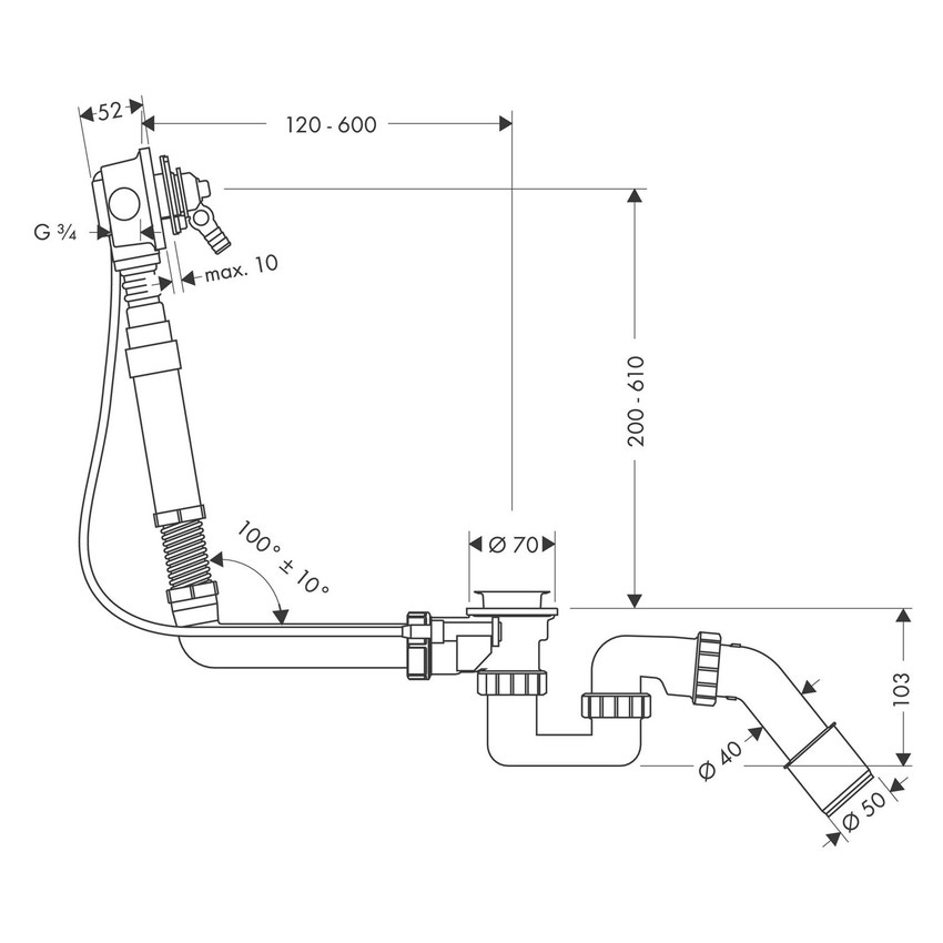 Immagine di Hansgrohe EXAFILL corpo incasso erogazione vasca, set scarico e troppopieno per vasche da bagno speciali 58126180