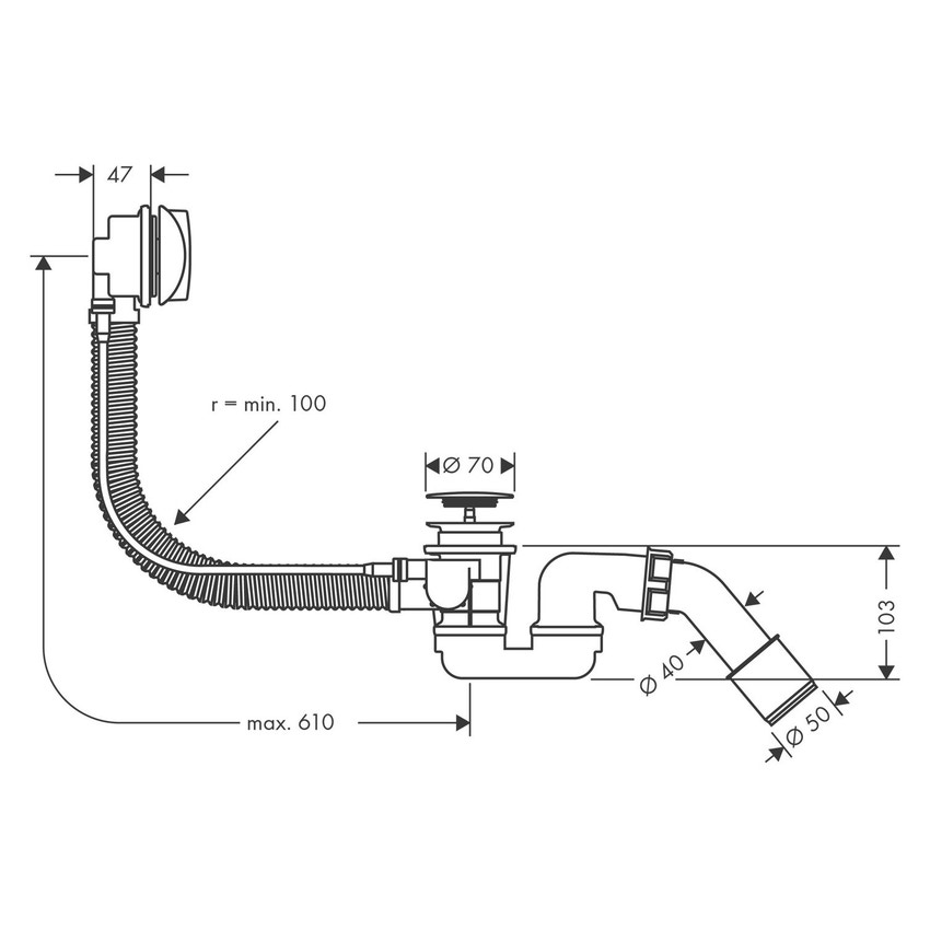 Immagine di Hansgrohe FLEXAPLUS set completo scarico e troppopieno, per vasche da bagno standard, finitura cromo 58143000