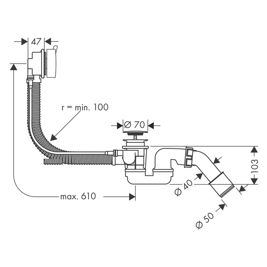 Immagine di Hansgrohe FLEXAPLUS S set completo scarico e troppopieno, per vasche da bagno standard, finitura cromo 58150000