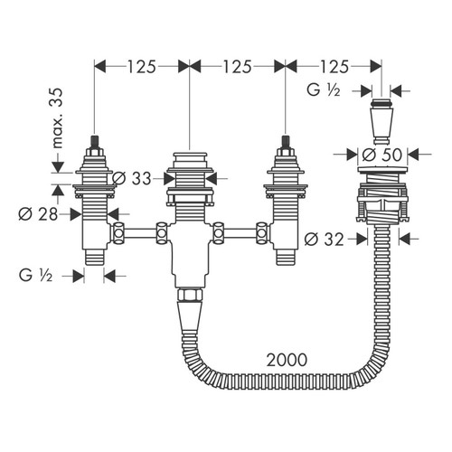 Immagine di Hansgrohe Corpo incasso per miscelatore vasca monocomando a 4 utenze montaggio a bordo vasca 13244180