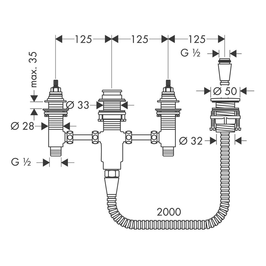 Immagine di Hansgrohe Corpo incasso per miscelatore vasca monocomando a 4 utenze montaggio a bordo vasca 13244180
