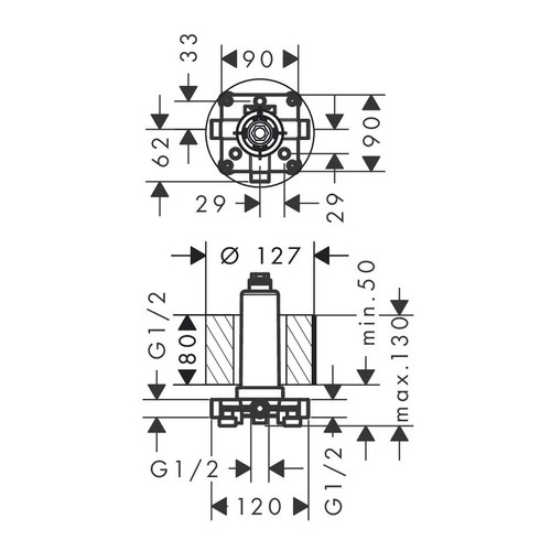 Immagine di Hansgrohe RAINMAKER SELECT corpo incasso per soffione doccia con fissaggio a soffitto 24010180