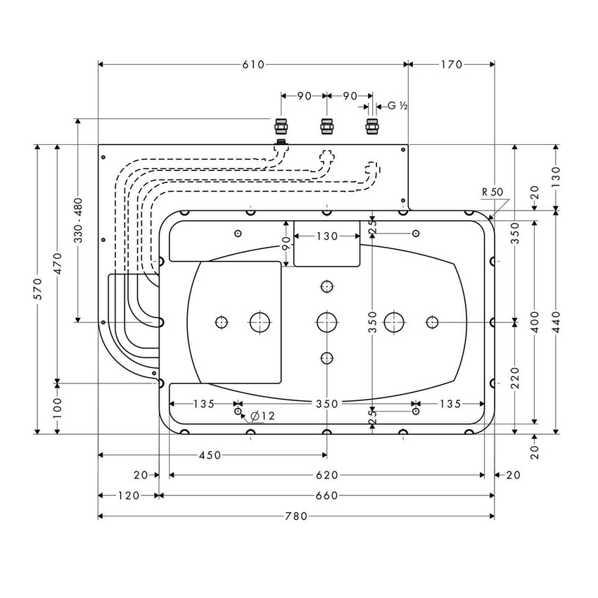 Immagine di Hansgrohe RAINDANCE RAINMAKER corpo incasso per soffione doccia 680/460 3jet 28414180