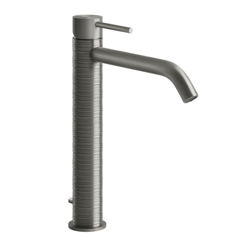 Immagine di Gessi 316 TRAME miscelatore lavabo P.20 cm, con scarico e flessibili di collegamento, finitura steel brushed 54303#239
