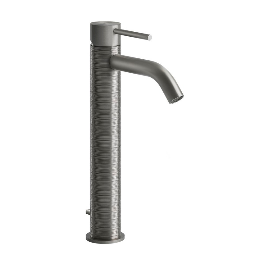 Immagine di Gessi 316 TRAME miscelatore lavabo P.16 cm, con scarico e flessibili di collegamento, finitura steel brushed 54304#239